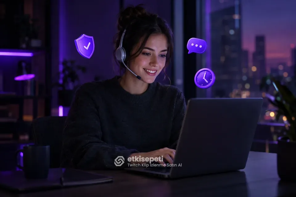 Destek uzmanı Twitch Klip İzlenme siparişlerini panelden takip ediyor