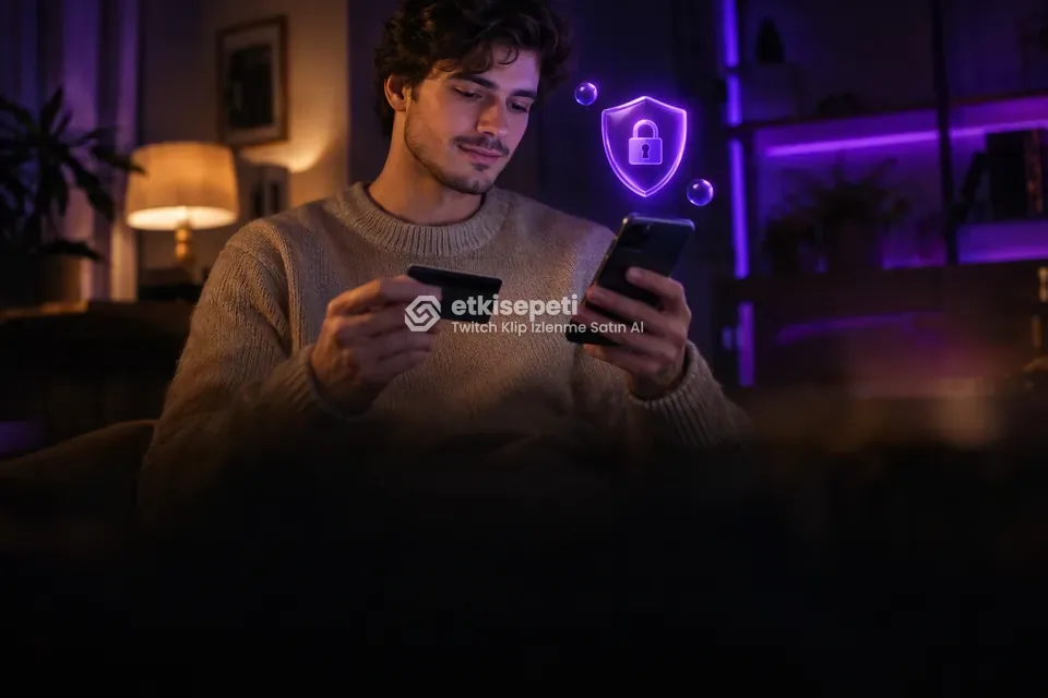 Kart ve telefonla güvenli ödeme yapan bir kullanıcı