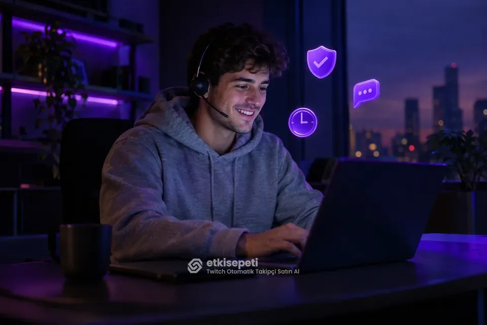 Destek uzmanı Twitch Otomatik Takipçi siparişlerini panelden takip ediyor