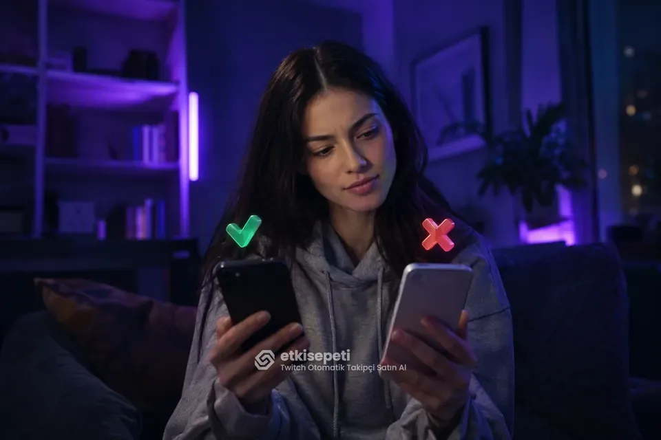 İki seçeneği karşılaştırarak Twitch Otomatik Takipçi için site seçen bir kullanıcı