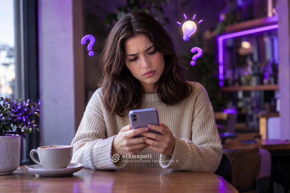 Twitch Otomatik Takipçi satın almadan önce sorularını düşünen bir kullanıcı