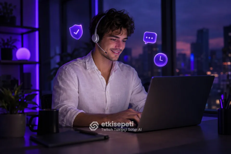 Destek uzmanı Twitch Takipçi siparişlerini panelden takip ediyor