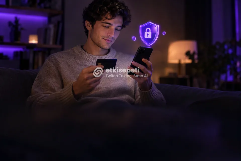 Kart ve telefonla güvenli ödeme yapan bir kullanıcı