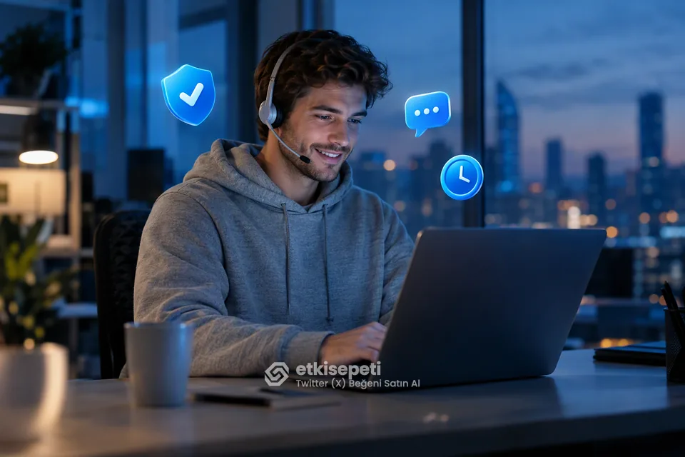 Destek uzmanı Twitter (X) Beğeni siparişlerini panelden takip ediyor