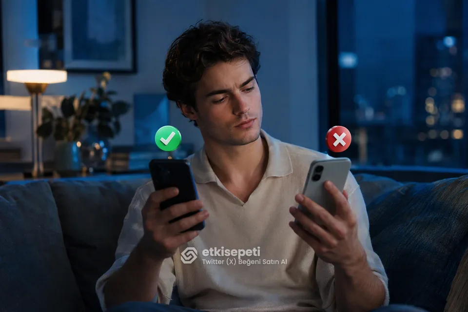 İki seçeneği karşılaştırarak Twitter (X) Beğeni için site seçen bir kullanıcı