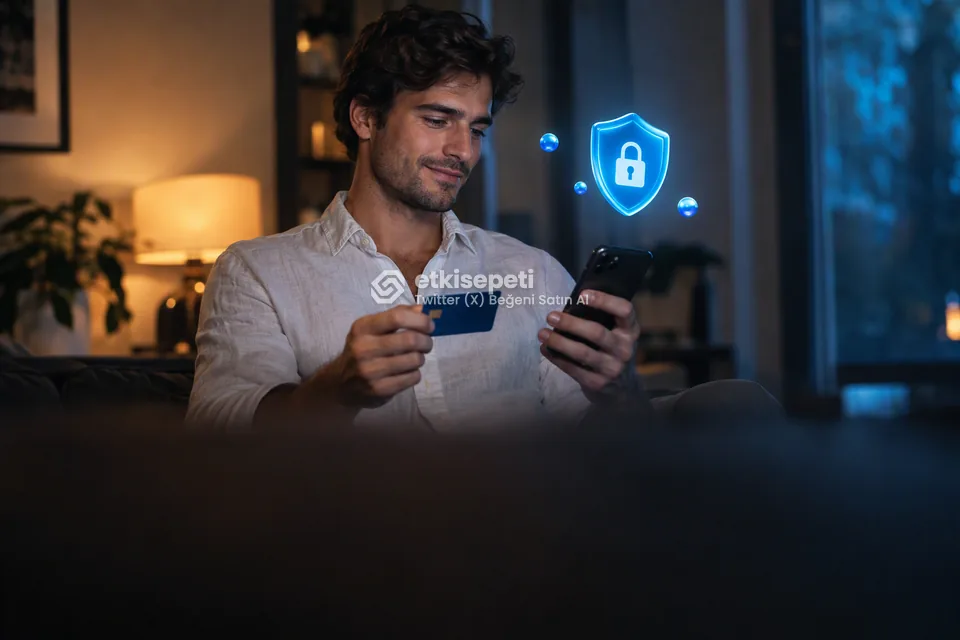 Kart ve telefonla güvenli ödeme yapan bir kullanıcı