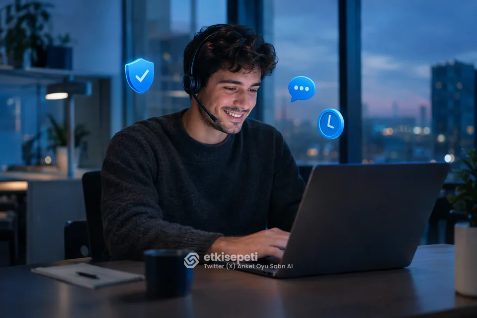 Destek uzmanı Twitter (X) Anket Oyu siparişlerini panelden takip ediyor