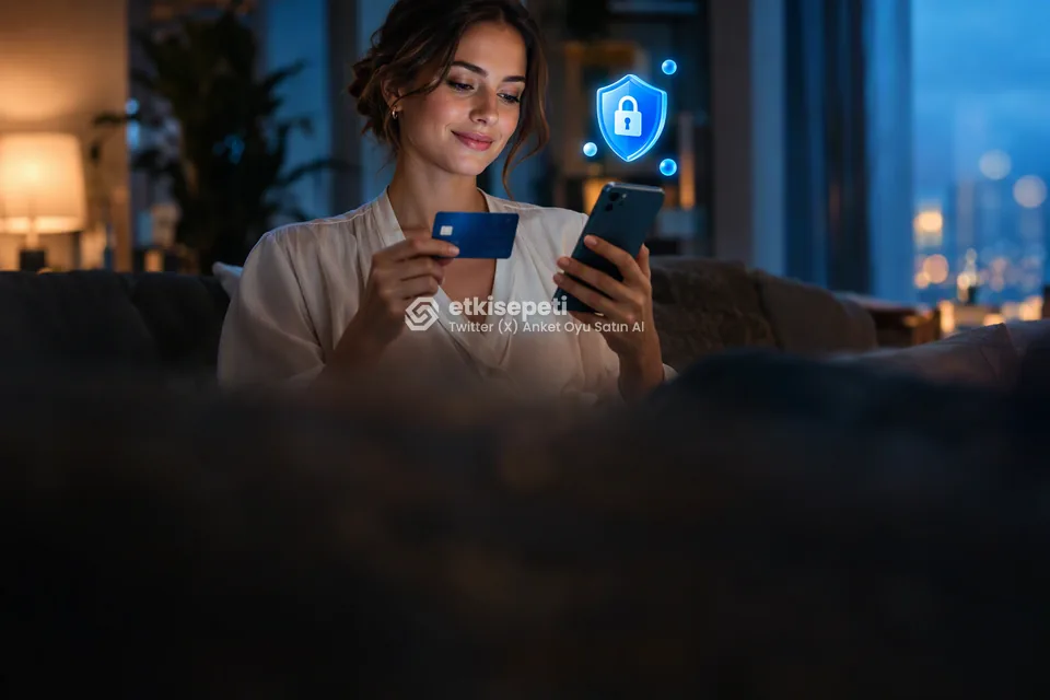 Kart ve telefonla güvenli ödeme yapan bir kullanıcı
