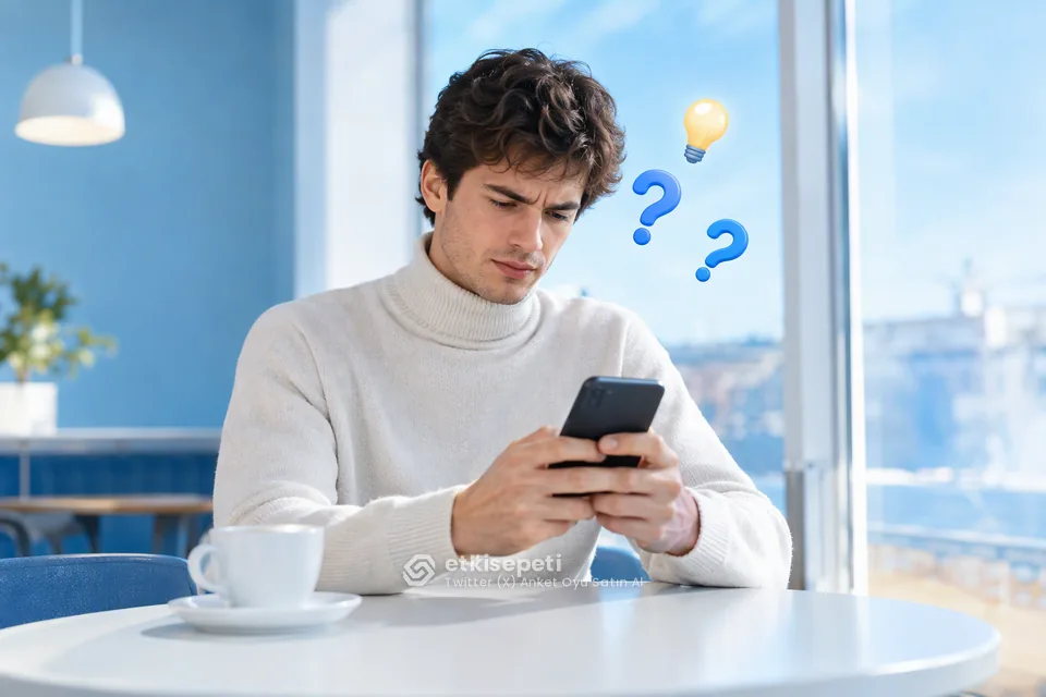 Twitter (X) Anket Oyu satın almadan önce sorularını düşünen bir kullanıcı