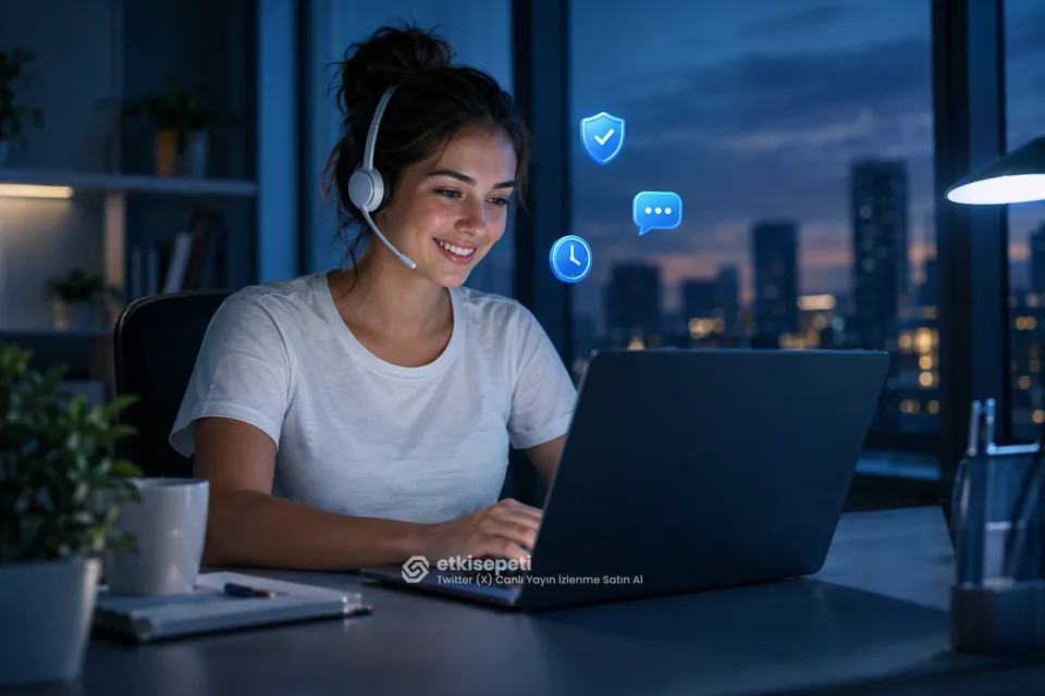 Destek uzmanı Twitter (X) Canlı Yayın İzlenme siparişlerini panelden takip ediyor