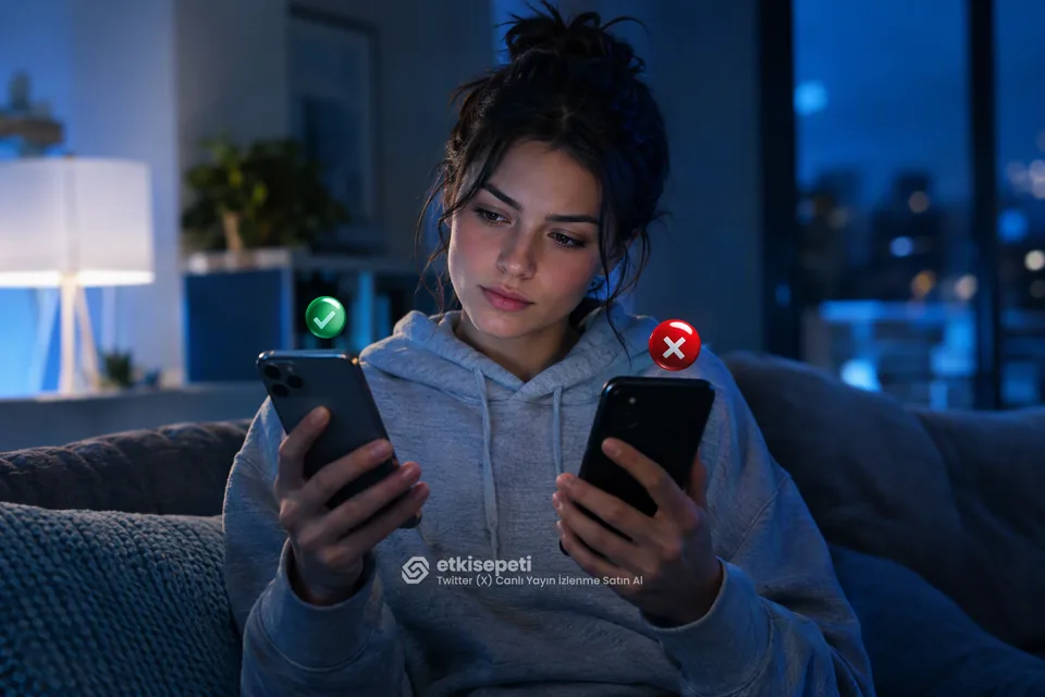 İki seçeneği karşılaştırarak Twitter (X) Canlı Yayın İzlenme için site seçen bir kullanıcı