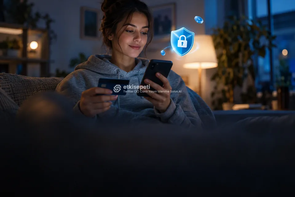 Kart ve telefonla güvenli ödeme yapan bir kullanıcı