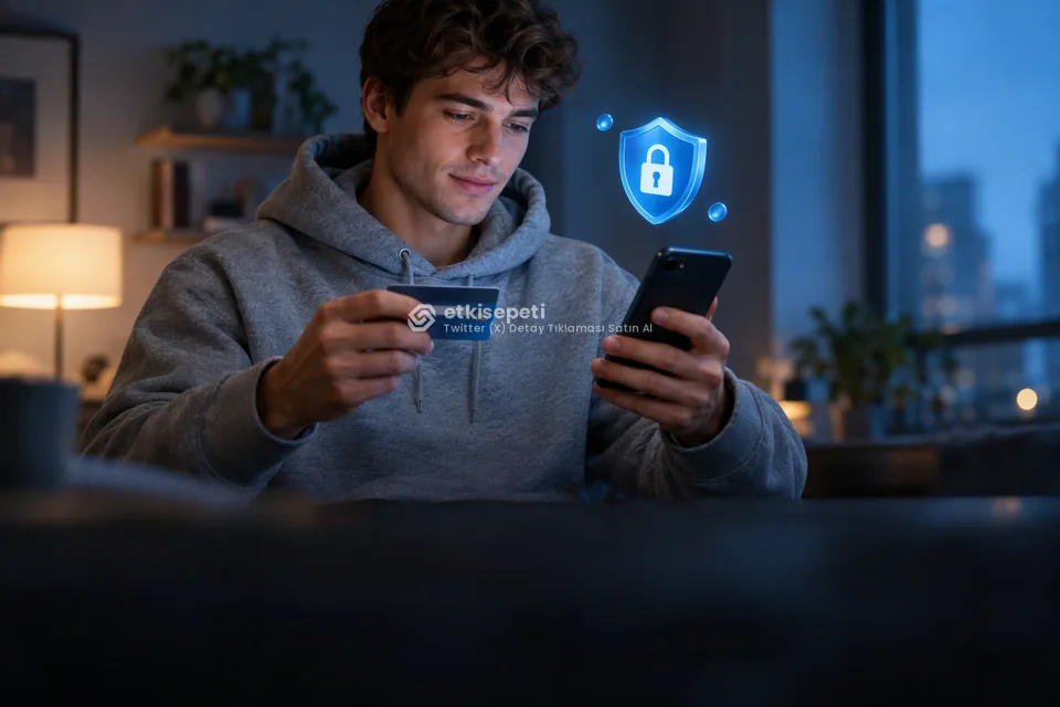 Kart ve telefonla güvenli ödeme yapan bir kullanıcı