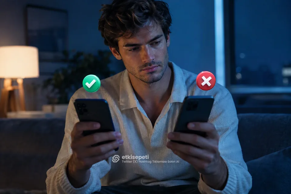 İki seçeneği karşılaştırarak Twitter (X) Hashtag Tıklaması için site seçen bir kullanıcı