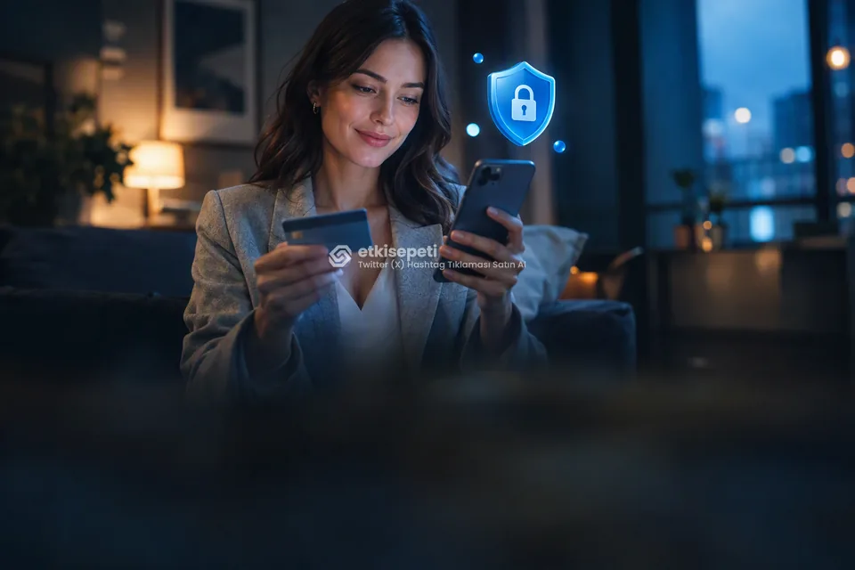 Kart ve telefonla güvenli ödeme yapan bir kullanıcı