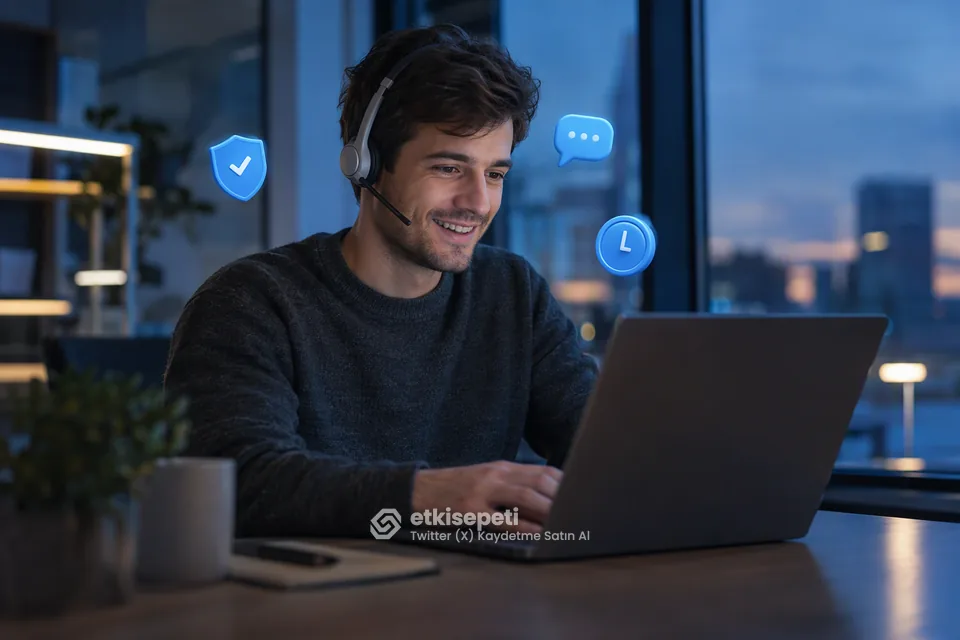 Destek uzmanı Twitter (X) Kaydetme siparişlerini panelden takip ediyor