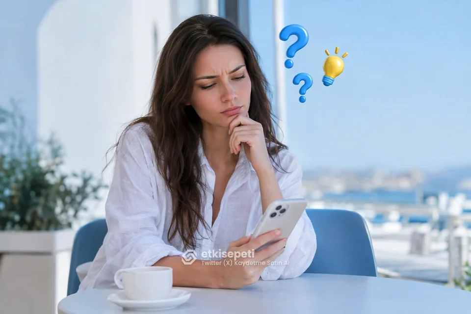 Twitter (X) Kaydetme satın almadan önce sorularını düşünen bir kullanıcı