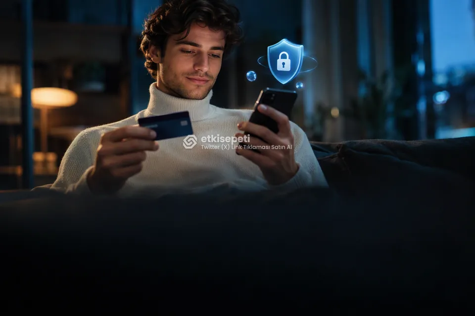 Kart ve telefonla güvenli ödeme yapan bir kullanıcı