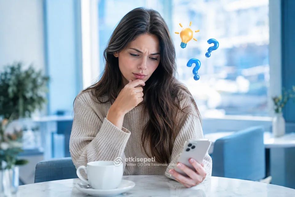 Twitter (X) Link Tıklaması satın almadan önce sorularını düşünen bir kullanıcı