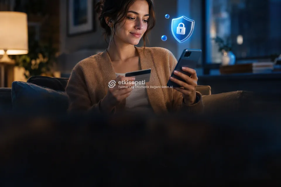 Kart ve telefonla güvenli ödeme yapan bir kullanıcı