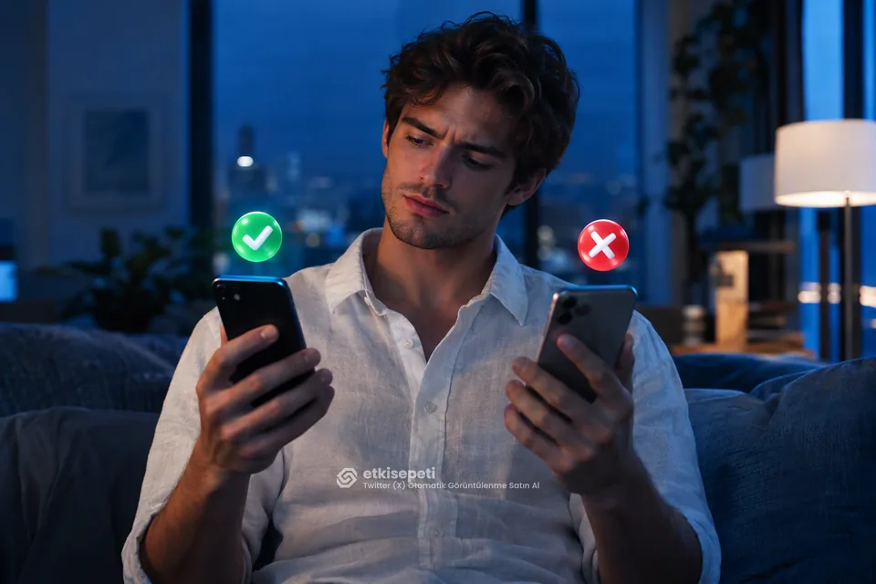 İki seçeneği karşılaştırarak Twitter (X) Otomatik Görüntülenme için site seçen bir kullanıcı