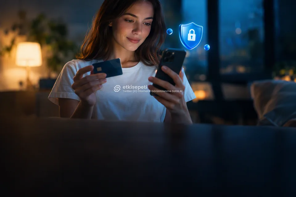 Kart ve telefonla güvenli ödeme yapan bir kullanıcı