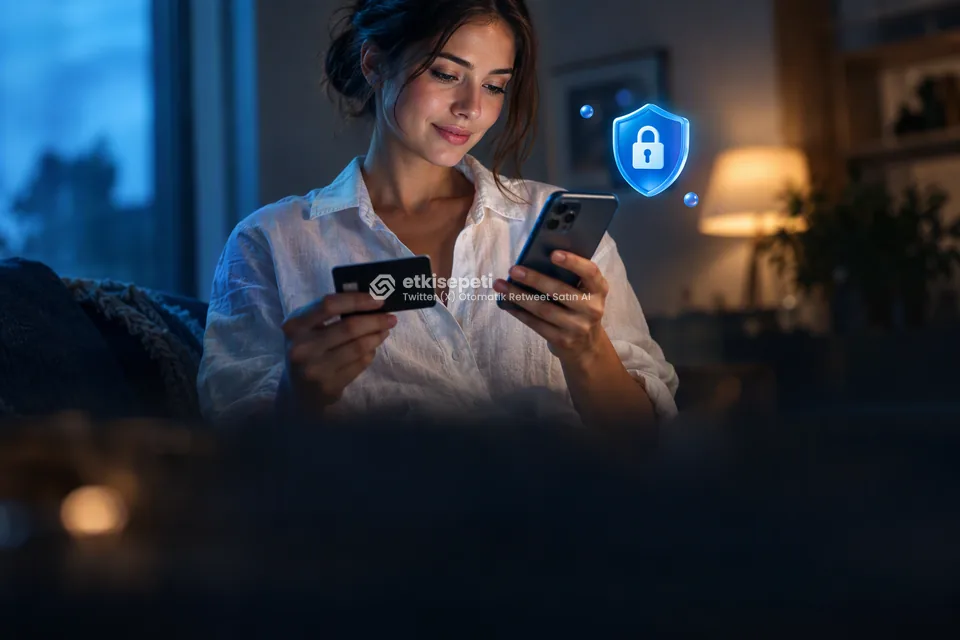 Kart ve telefonla güvenli ödeme yapan bir kullanıcı