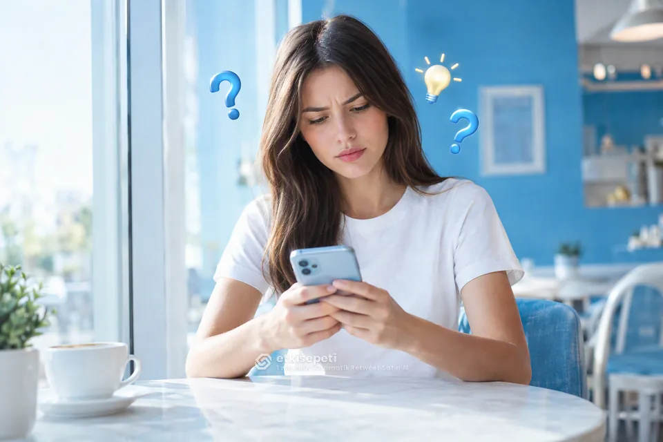 Twitter (X) Otomatik Retweet satın almadan önce sorularını düşünen bir kullanıcı