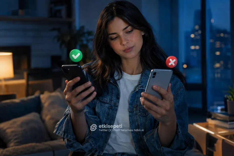 İki seçeneği karşılaştırarak Twitter (X) Profil Tıklaması için site seçen bir kullanıcı