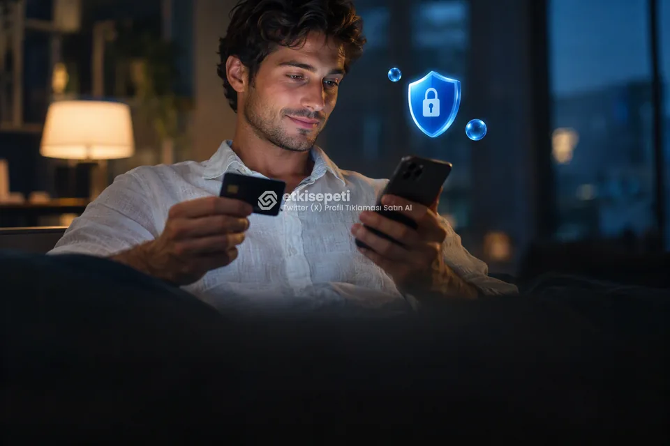 Kart ve telefonla güvenli ödeme yapan bir kullanıcı