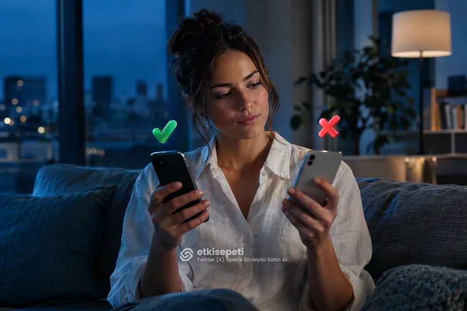 İki seçeneği karşılaştırarak Twitter (X) Space Dinleyici için site seçen bir kullanıcı