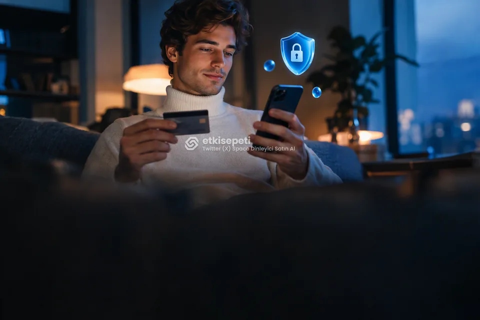 Kart ve telefonla güvenli ödeme yapan bir kullanıcı