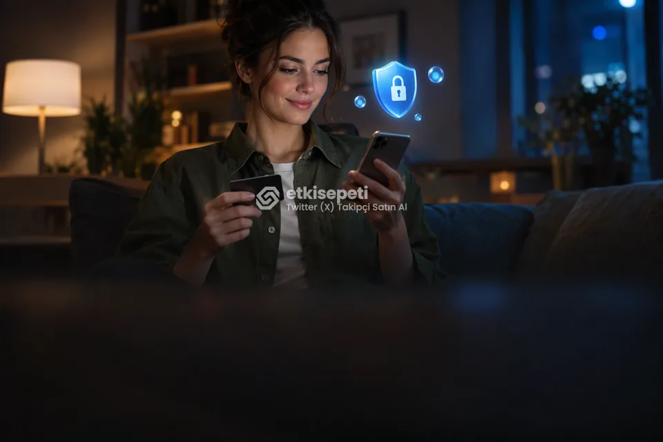 Kart ve telefonla güvenli ödeme yapan bir kullanıcı