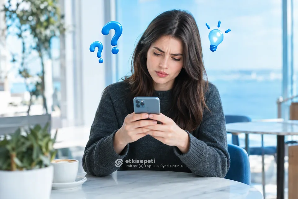 Twitter (X) Topluluk Üyesi satın almadan önce sorularını düşünen bir kullanıcı