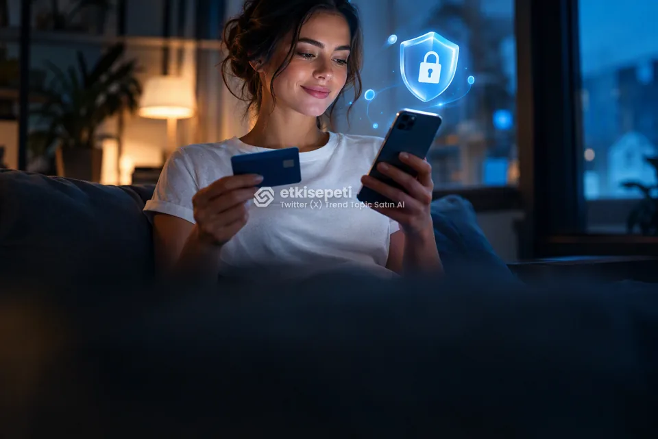 Kart ve telefonla güvenli ödeme yapan bir kullanıcı