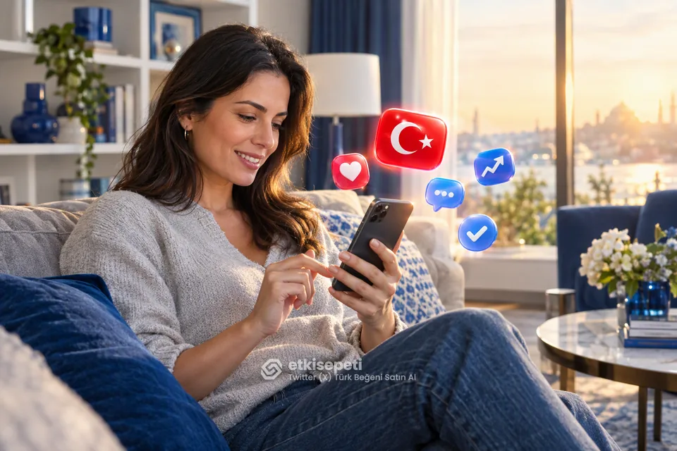 Twitter (X) Türk Beğeni için yerel işletme ve kurumsal hesap kullanımını gösteren sahne
