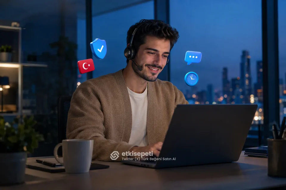Destek uzmanı Twitter (X) Türk Beğeni siparişlerini panelden takip ediyor