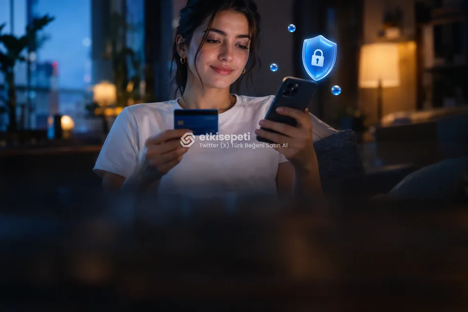 Kart ve telefonla güvenli ödeme yapan bir kullanıcı
