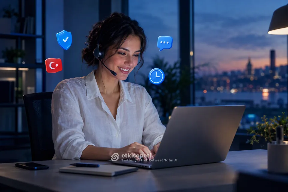Destek uzmanı Twitter (X) Türk Retweet siparişlerini panelden takip ediyor