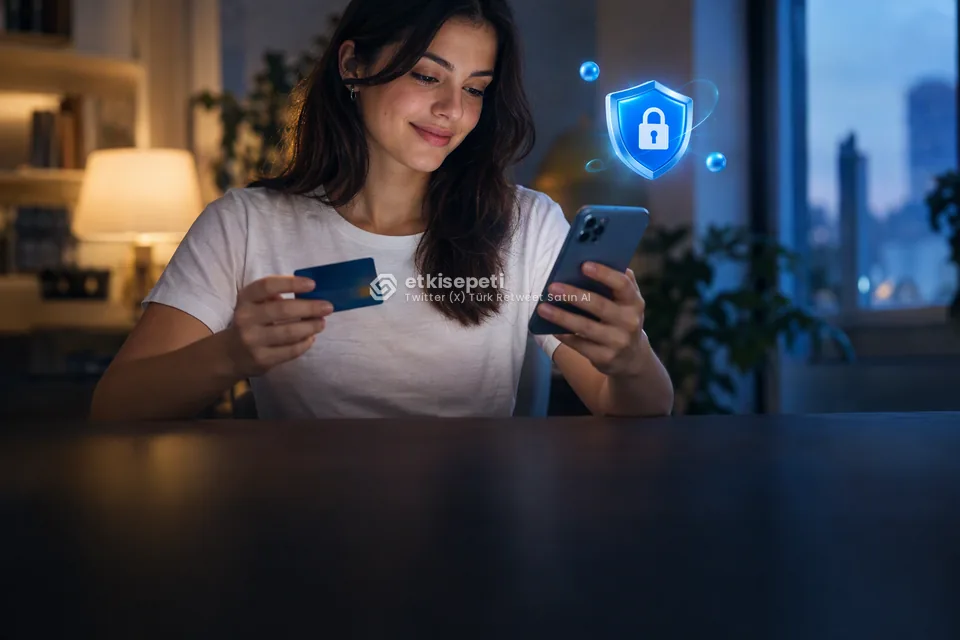 Kart ve telefonla güvenli ödeme yapan bir kullanıcı