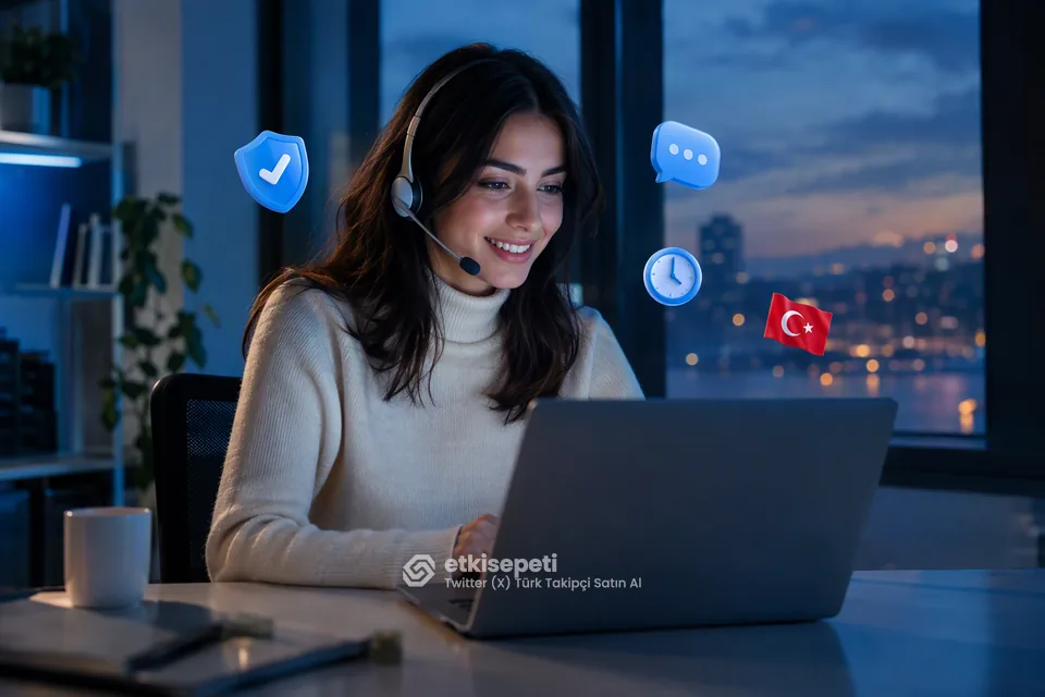 Destek uzmanı Twitter (X) Türk Takipçi siparişlerini panelden takip ediyor