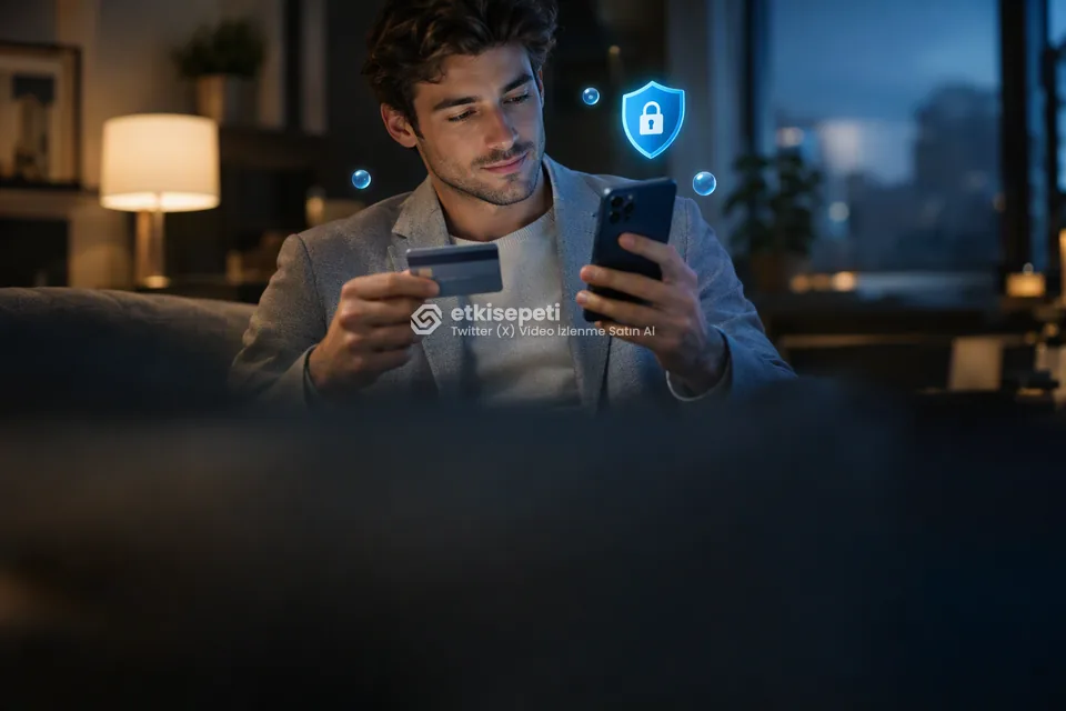 Kart ve telefonla güvenli ödeme yapan bir kullanıcı