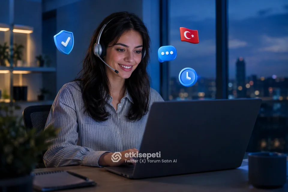 Destek uzmanı Twitter (X) Yorum siparişlerini panelden takip ediyor