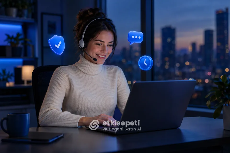 Destek uzmanı VK Beğeni siparişlerini panelden takip ediyor