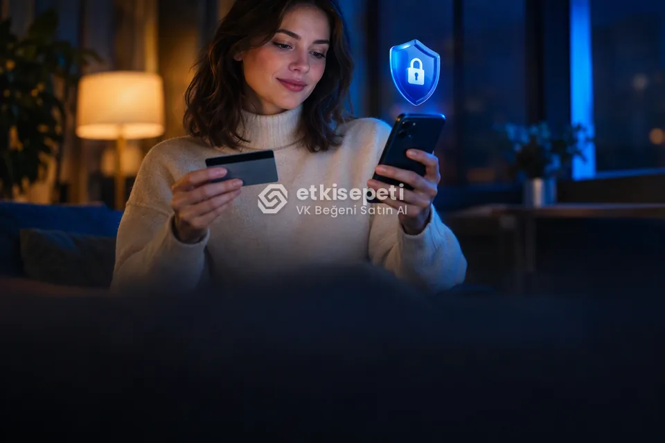 Kart ve telefonla güvenli ödeme yapan bir kullanıcı