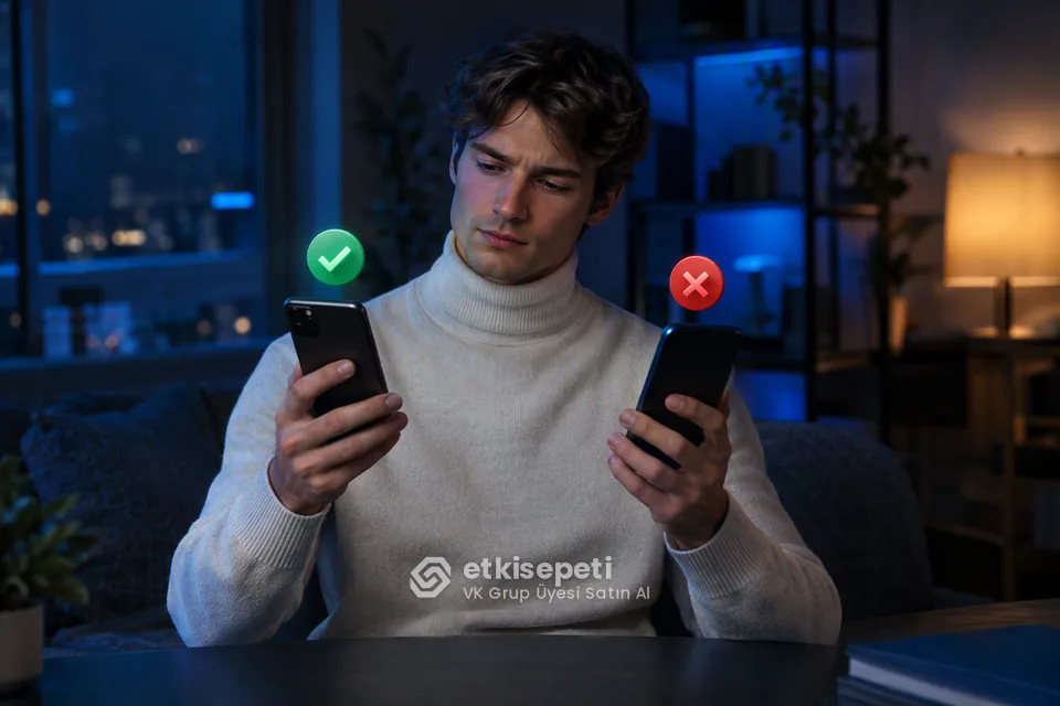 İki seçeneği karşılaştırarak VK Grup Üyesi için site seçen bir kullanıcı