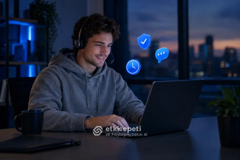Destek uzmanı VK Paylaşım siparişlerini panelden takip ediyor