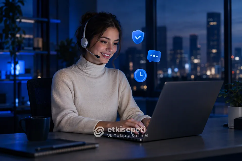 Destek uzmanı VK Takipçi siparişlerini panelden takip ediyor
