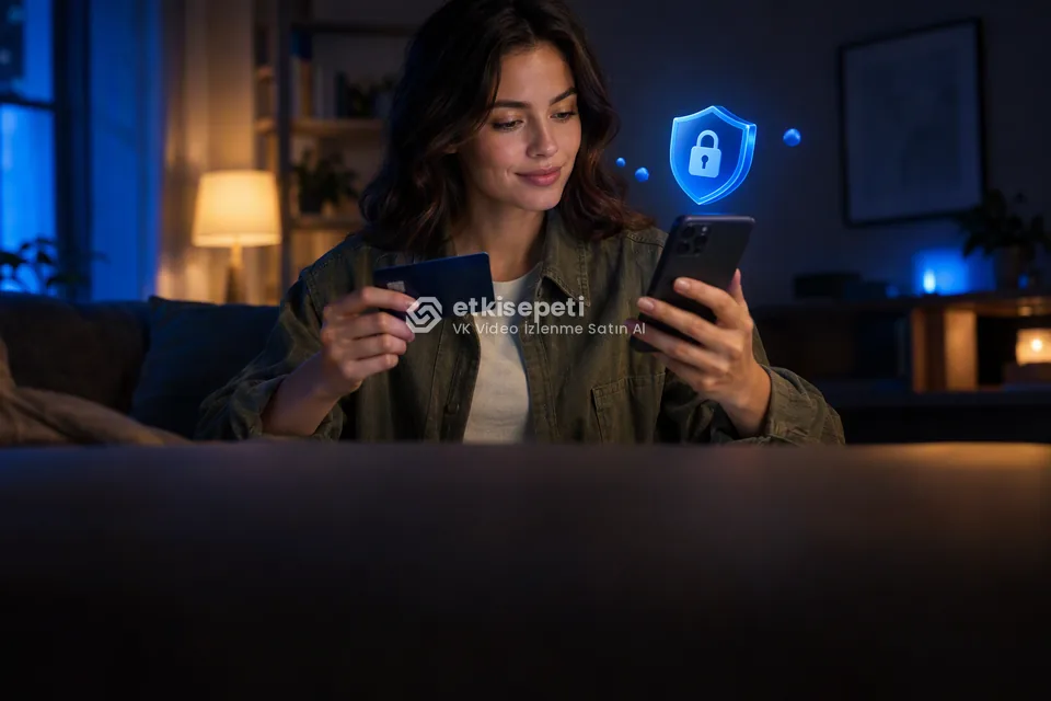 Kart ve telefonla güvenli ödeme yapan bir kullanıcı