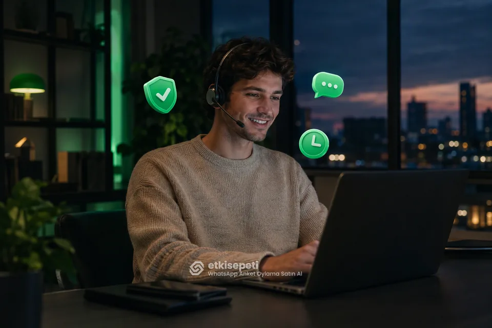 Destek uzmanı WhatsApp Anket Oylama siparişlerini panelden takip ediyor